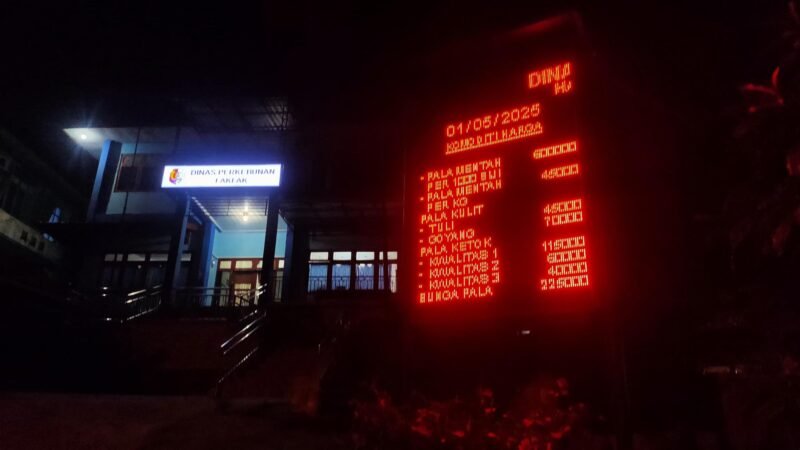 Papan Informasi secara Real-time menampilkan harga Pala Per 1 Mei 2025.