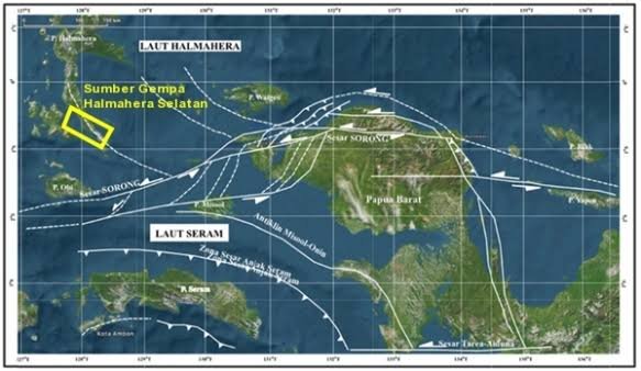 Foto : Wilayah Sorong dan sesar Sorong yang dilewati.