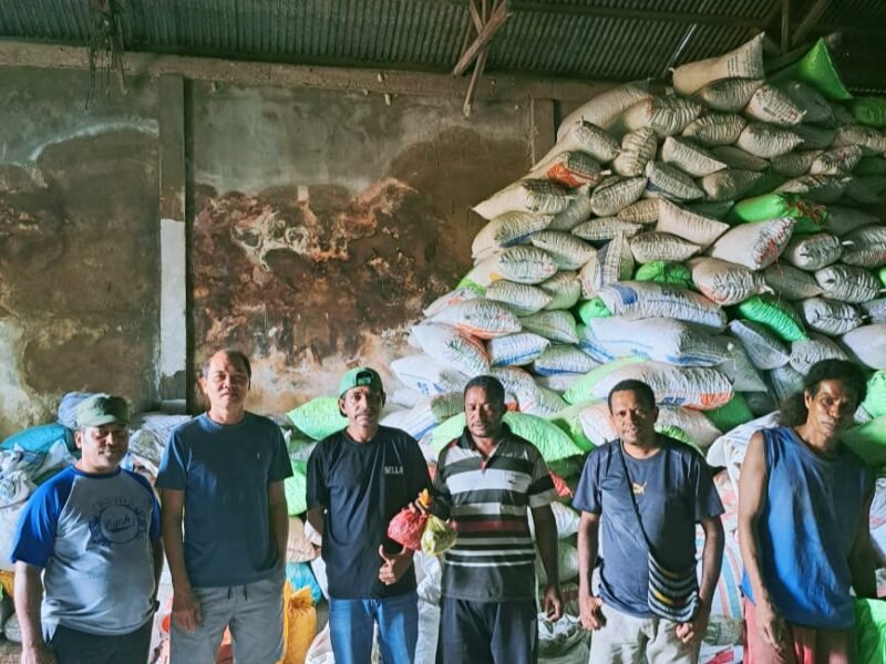 Kepala Bidang Pengolahan dan Pemasaran Perkebunan, Abdul Jalil Karoror, SP, MM., bersama tim pengawasan yang terdiri dari George Waruma, S.ST dan Ali Muin Hobrouw, A.Md. melakukan pengecekan menyeluruh terhadap kondisi fisik produk, kadar air, serta kelengkapan dokumen pengiriman terhadap pelaku usaha grosir pala yang terlibat dalam perdagangan antar pulau.